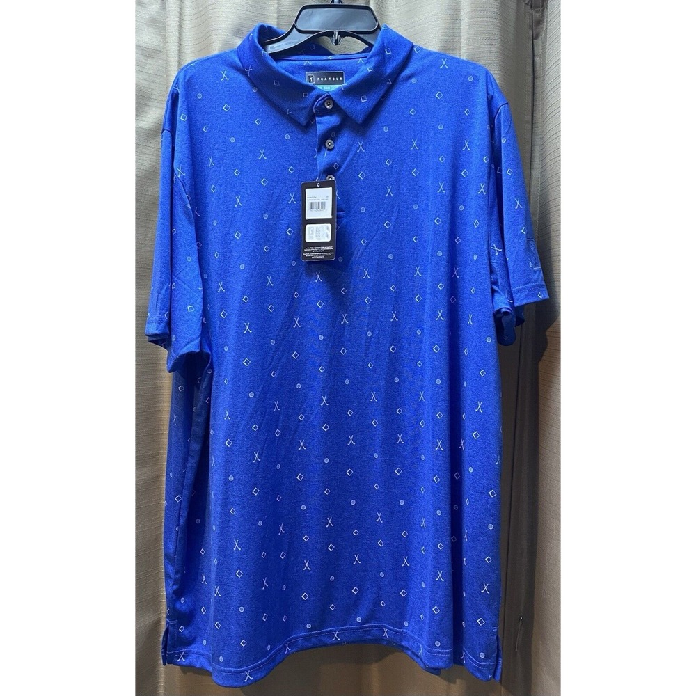 PGA TOUR Mens Blue Golf Polo Shirt XXL TTG EEGTour Moisture Wicking Short Sleeve